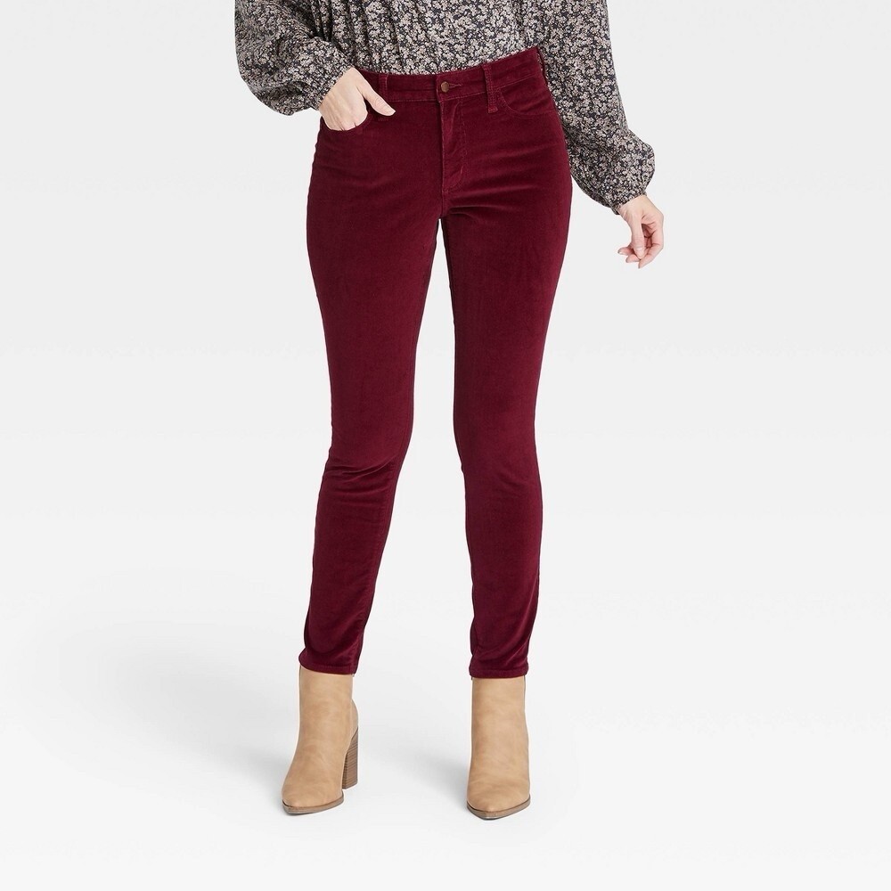 Burgundy Corduroy Skinny Pants